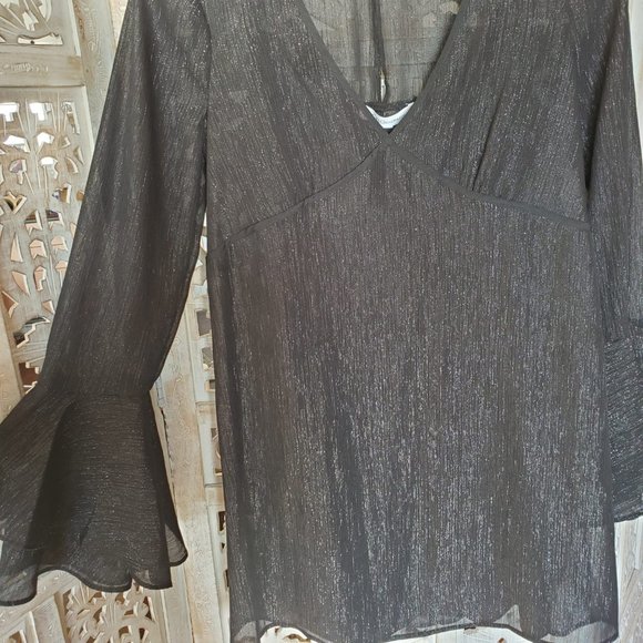 NWT BCBGeneration Black Metallic Bell Sleeve Dress XS - Picture 7 of 14